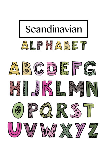 时髦的斯堪的纳维亚字母矢量图片下载