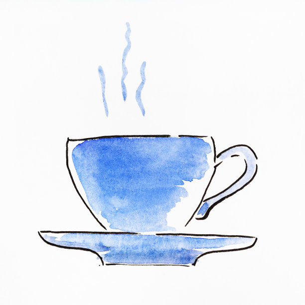 茶杯和茶托手绘侧视图图片下载