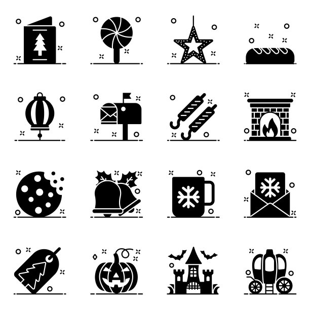 一套万圣节和圣诞节固体图标图片下载