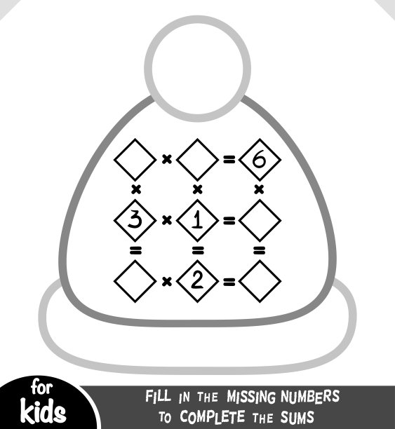 幼儿数数游戏。教育是一种数学游戏。带圣诞帽的乘法表图片下载