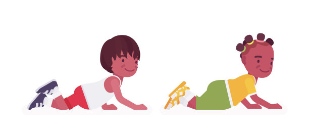 蹒跚学步的孩子们，黑人小男孩，女孩在爬图片下载