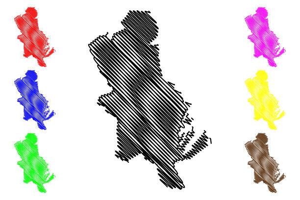 奥尔胡斯城(丹麦王国)地图矢量插图，涂鸦素描奥尔胡斯城地图图片下载