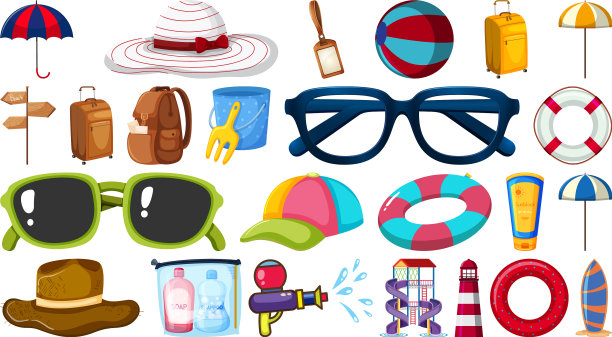在白色背景上设置夏季项目图片下载