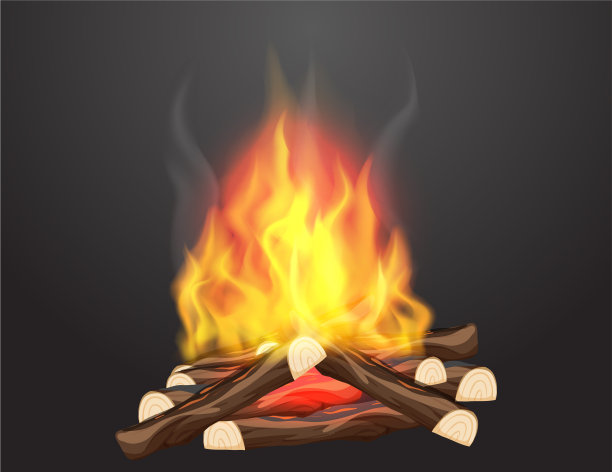 篝火与炎热的火焰在黑色的背景图片下载