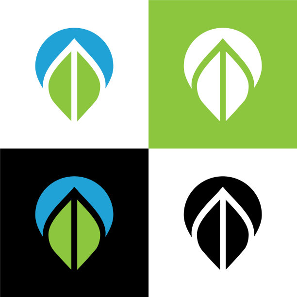 绿叶和地图指针标志图标设计图片下载