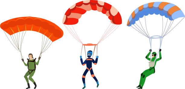 快乐微笑的年轻人与跳伞者在一起图片下载