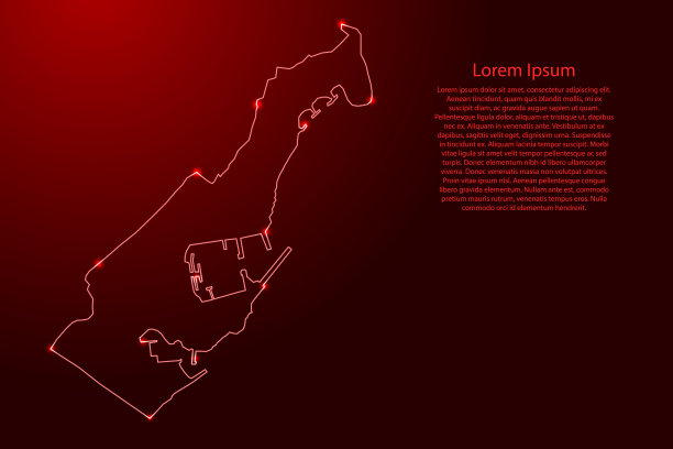 从摩纳哥地图的等高线网红色，发光的太空星星为横幅，海报，贺卡。矢量插图。图片下载