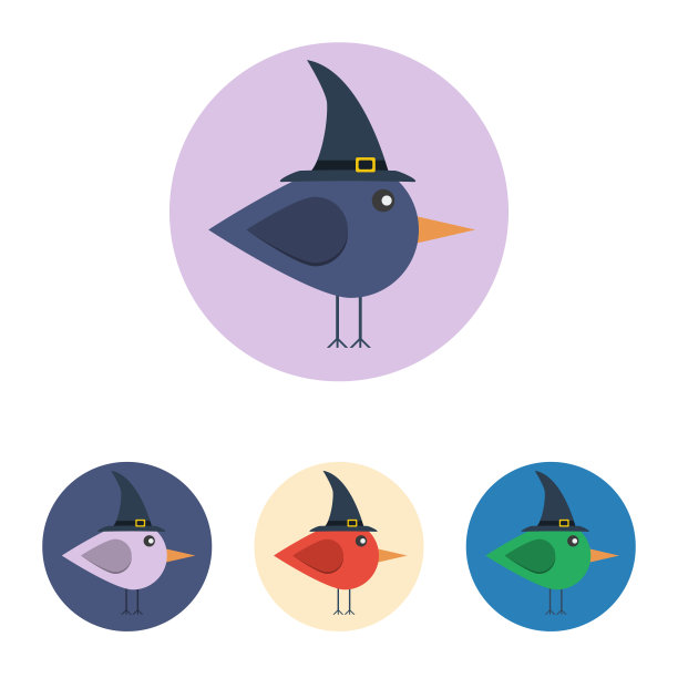 带着女巫帽的鸟的平面图标图片下载