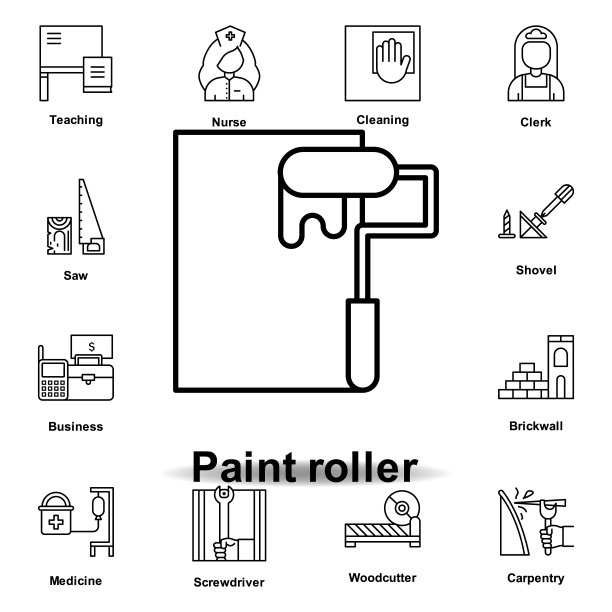 油漆滚轮轮廓图标。一套劳动节插图图标。符号和符号可以用于网页，标志，手机应用程序，UI，用户体验图片下载
