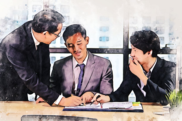 抽象多彩的商务团队会议理念，以水彩插画为背景。图片下载