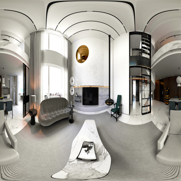 豪宅客厅的3D渲染图片下载