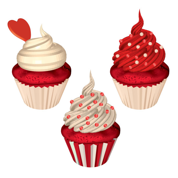 红丝绒杯形蛋糕孤立在白色上图片下载