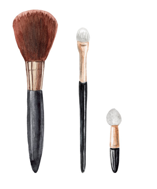 水彩手画各种刷子化妆和皮肤护理隔离在白色的背景图片下载