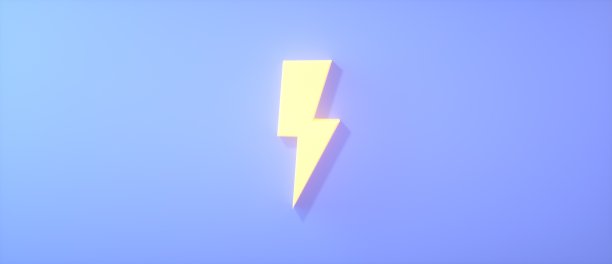 3D飞行闪电螺栓，闪电的闪光，电力图标在柔和的蓝色背景。互联网、App、广告的设计元素。3d渲染图片下载