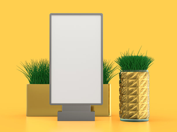 数字媒体空白白屏幕模型上的黄色背景。三维演示图片下载