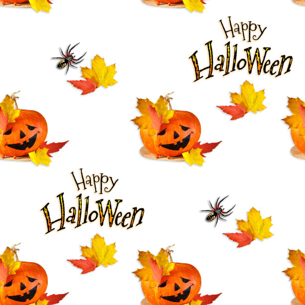 无缝图案-有趣的秋天静物与南瓜万圣节，孤立。图片下载