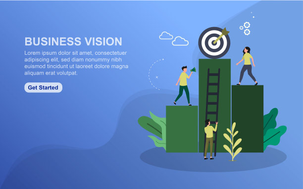 业务愿景登陆页面模板。平面网页设计的概念为网站设计。易于编辑和自定义图片下载