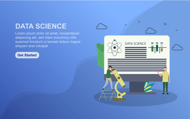 数据科学登陆页面模板。平面网页设计的概念为网站设计。易于编辑和自定义图片下载