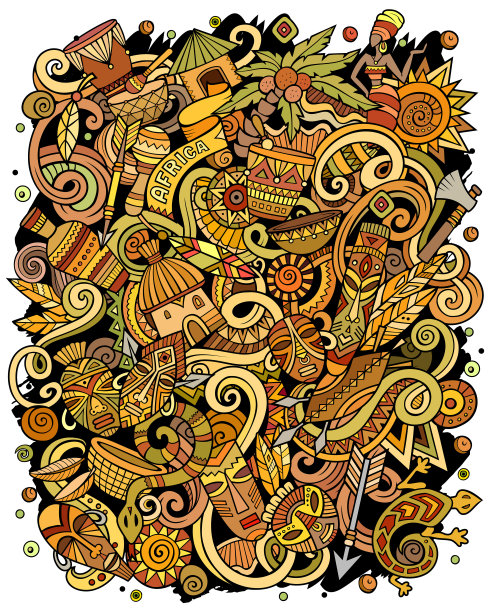 卡通矢量涂鸦非洲插图。非洲文化搞笑图片图片下载