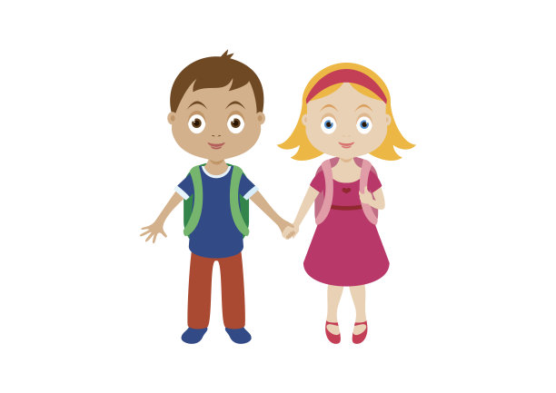 两个可爱的孩子牵着手的图标向量图片下载