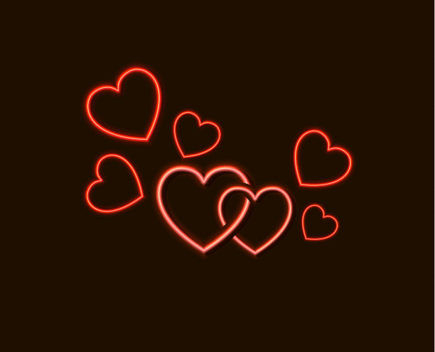 矢量霓虹灯红色发光的心孤立在黑色背景，闪闪发光的图标，一组对象，情人卡。图片下载