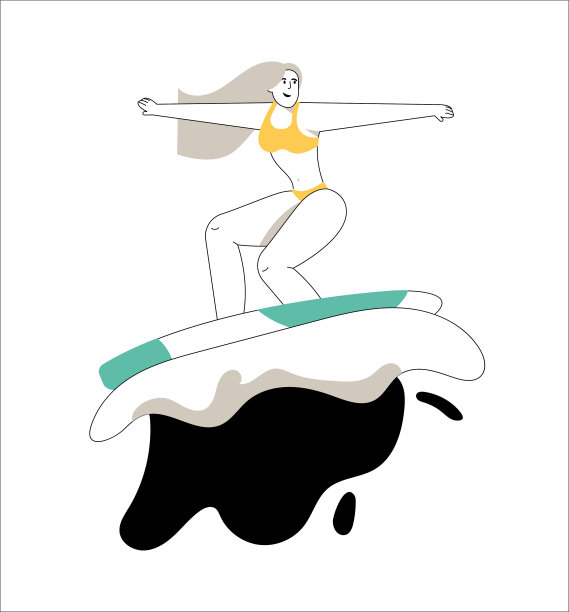 年轻人骑着冲浪板，老式露营车图片下载