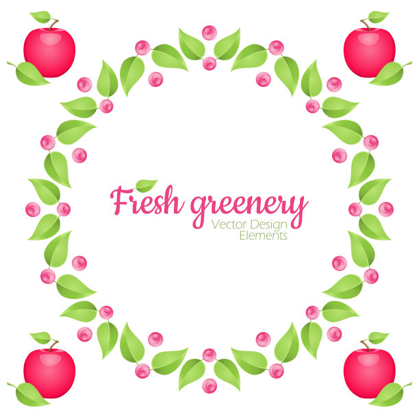 夏季设计模板与新鲜的绿叶和红苹果图片下载