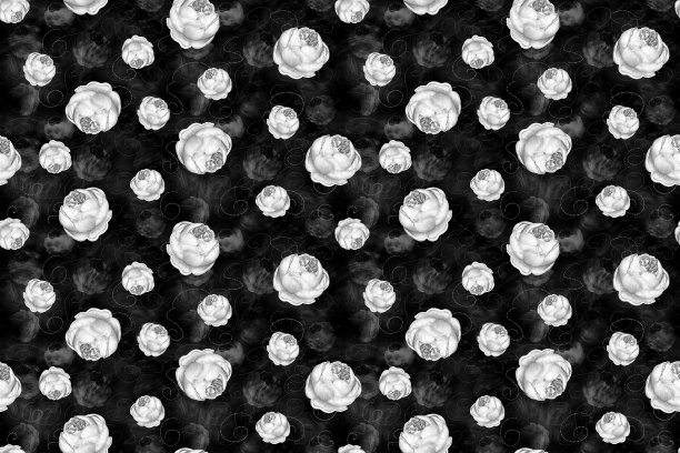 黑白无缝图案与古董牡丹图片下载