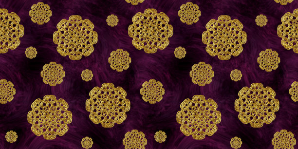 无缝背景与金色东方图案与酒红色图片下载