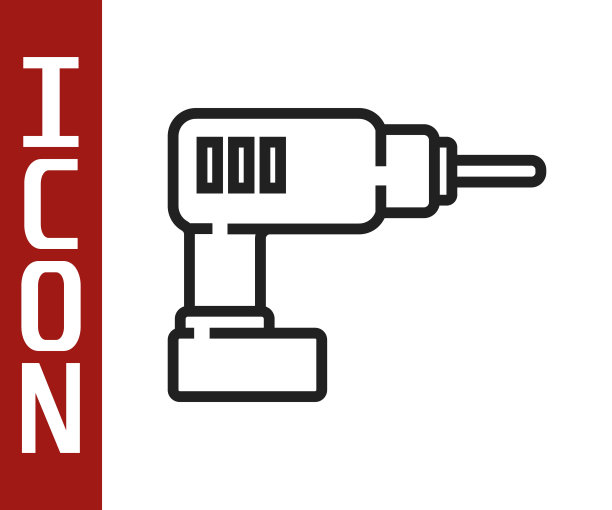 黑线电钻图标隔离在白色背景上。修复工具。矢量图图片下载