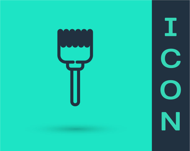 黑色线毛刷图标孤立在绿色上图片下载