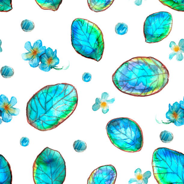 美丽的手绘无缝图案与明亮的水彩树叶。可爱的艺术装饰为背景或纹理，市场，商店，咖啡馆设计的艺术风格图片下载