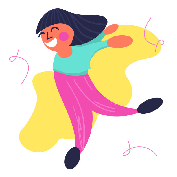 股票矢量插图的一个小快乐微笑的女孩在一个动态的姿势。图片下载