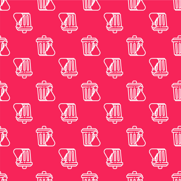 白线垃圾桶和垃圾袋图标隔离图片下载