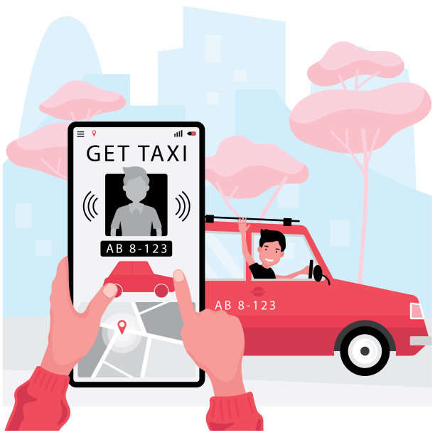 用智能手机在红色汽车前面打电话预约一辆出租车图片下载