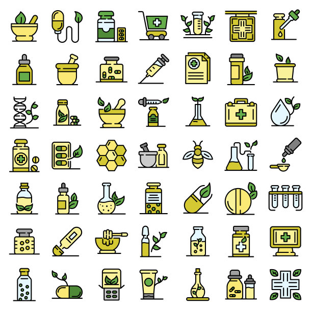 顺势疗法图标设置矢量平面图片下载