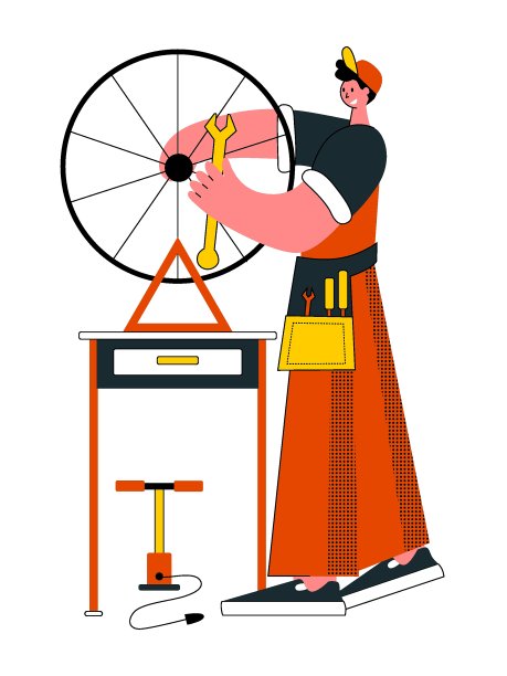 自行车修理。平面风格矢量插图。图片下载