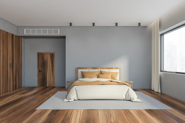 灰色的主卧室内部带门图片下载