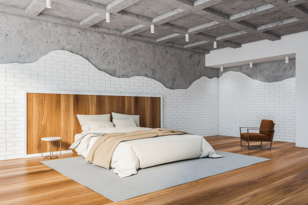 砖和石头阁楼主卧室角落图片下载