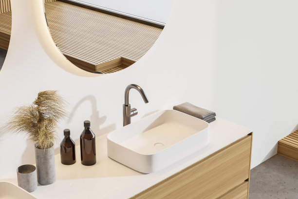 白色浴室的水槽，俯视图图片下载