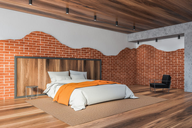 砖和木制阁楼主卧室角落图片下载