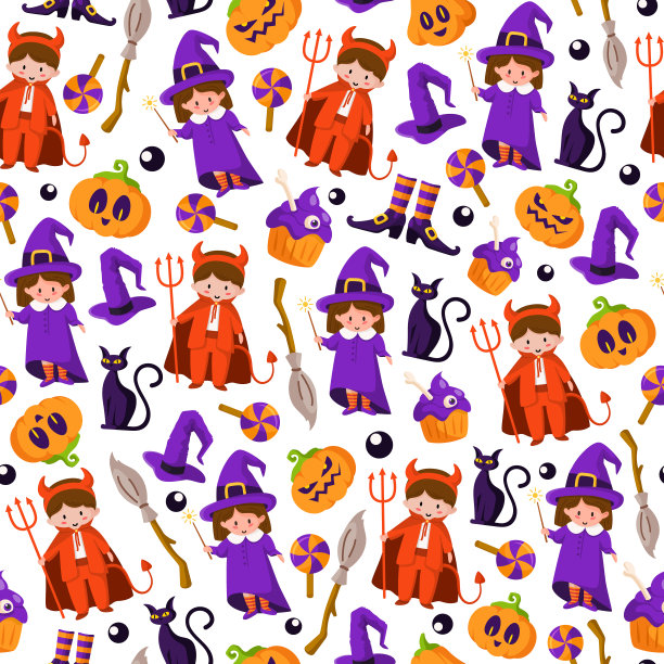 万圣节卡通可爱无缝图案图片下载