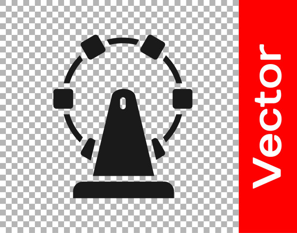 黑色摩天轮图标孤立在透明的背景。游乐园。儿童娱乐游乐场、游憩公园。向量图片下载