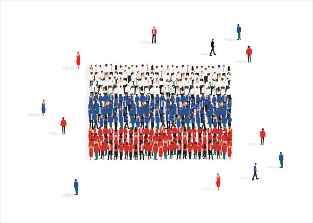 人们在白色背景下形成俄罗斯联邦国旗，矢量插图图片下载