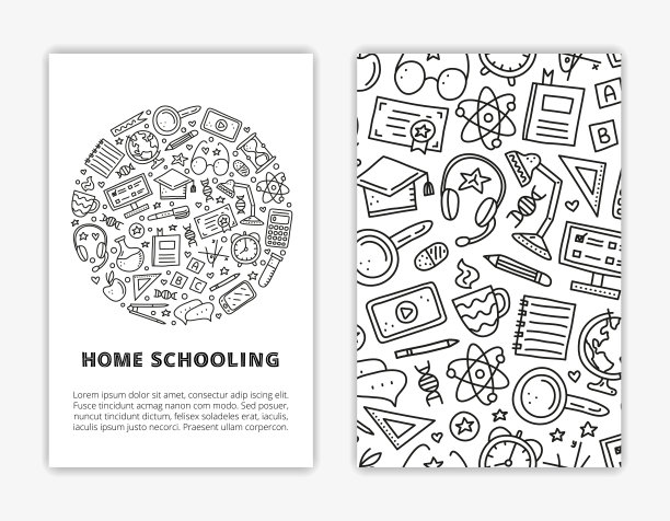 卡片模板与涂鸦教育，电子学习图标。图片下载