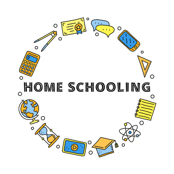 在圆圈里画上彩色的教育、电子学习图标。图片下载