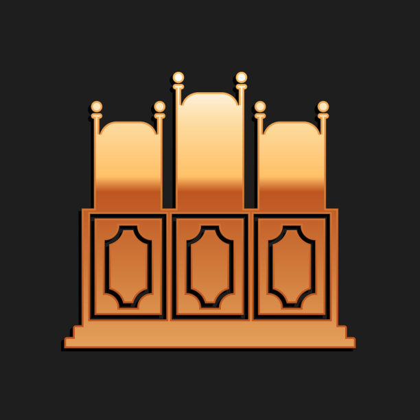 金色庭院的房间，桌子图标孤立在黑色背景上。椅子图标。长长的阴影风格。向量图片下载