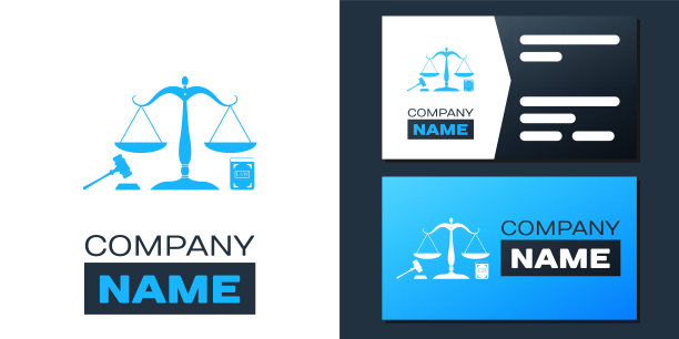 正义天平、法槌和书籍图标标志设计，白色背景矢量素材图片下载