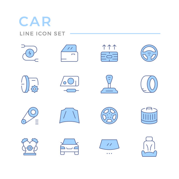 一组汽车相关的颜色线图标图片下载