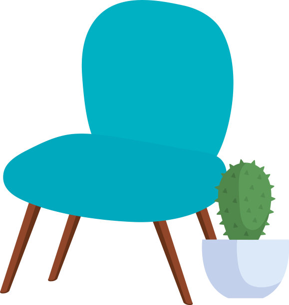 舒适的椅子与仙人掌盆栽植物图片下载